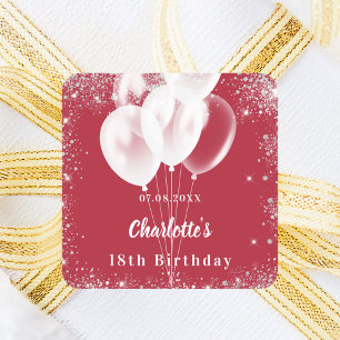 Red balloons white birthday party square sticker