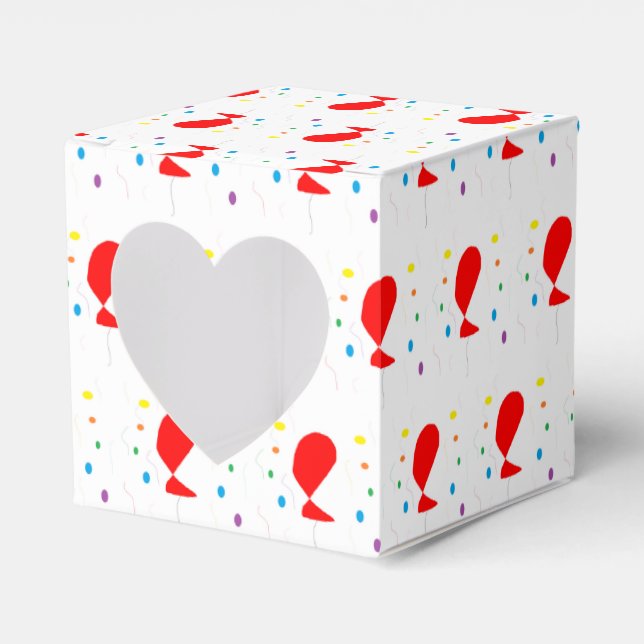 Red balloons with colourful confetti pattern favour box (Front Side)