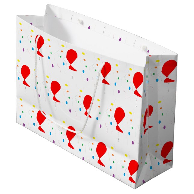 Red balloons with colourful confetti pattern large gift bag (Front Angled)
