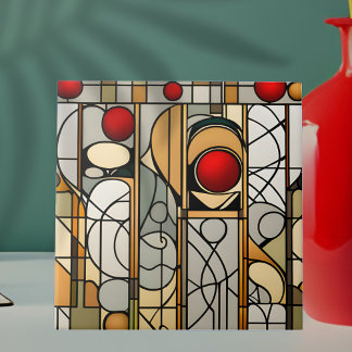 Red Balls Art Deco Art Nouveau Ceramic Tile