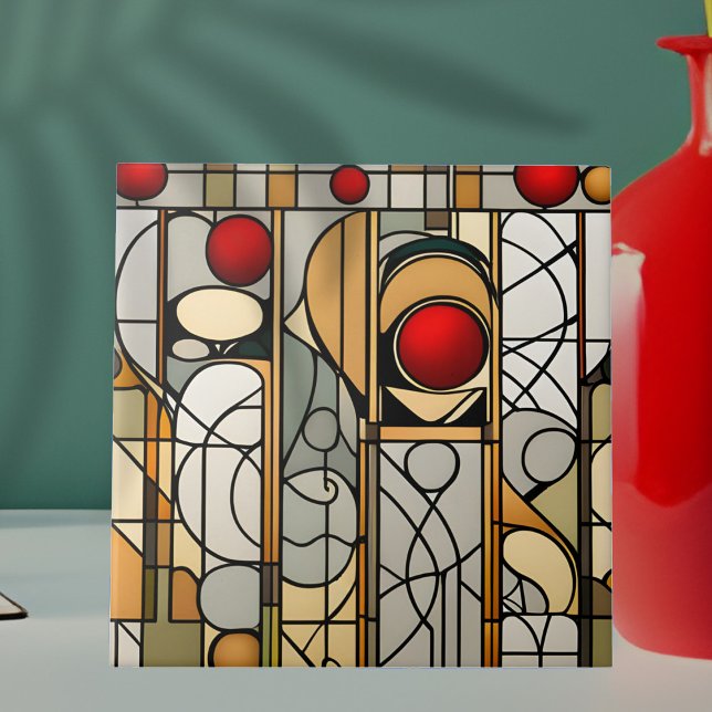 Red Balls Art Deco Art Nouveau Ceramic Tile (Creator Uploaded)