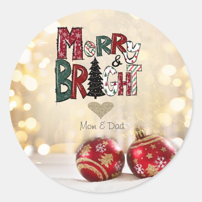 Red Balls Merry and Bright Classic Round Sticker (Front)
