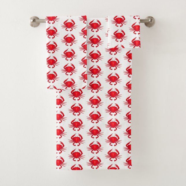 Red Baltimore Maryland Crab Beach Ocean Seafood Bath Towel Set (Insitu)