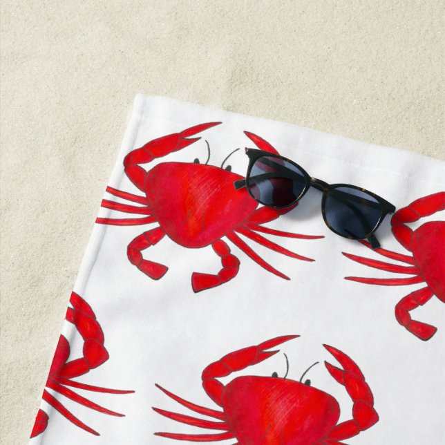 Red Baltimore Maryland Crab Beach Ocean Seafood Beach Towel (In Situ)