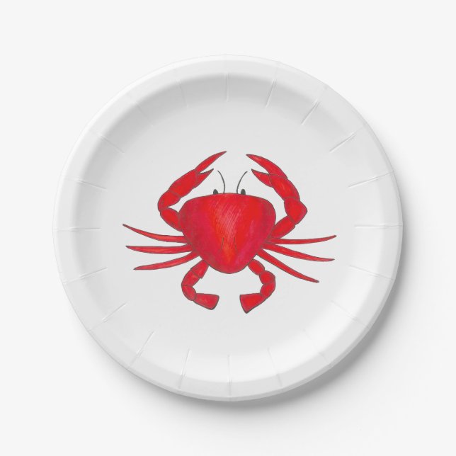 Red Baltimore MD Maryland Crab Beach Bay Seafood Paper Plate (Front)