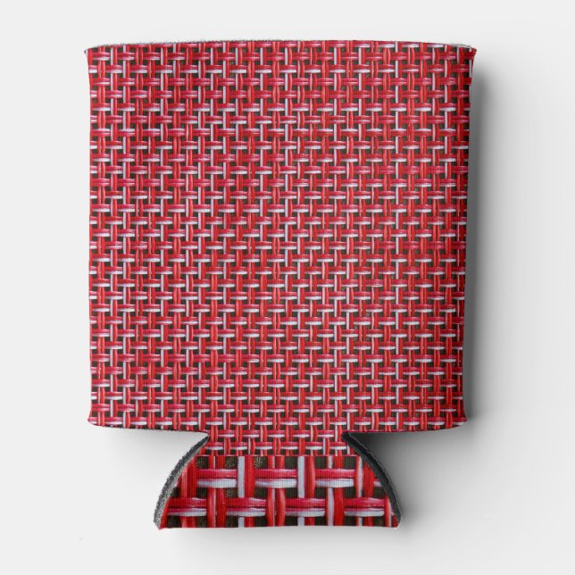 Red Bamboo Wicker Rattan Texture Can Cooler (Front)