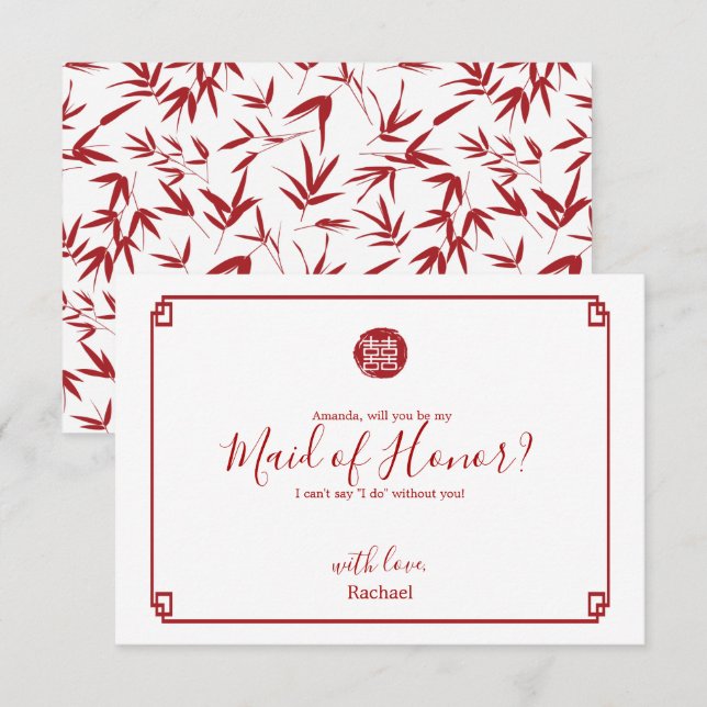 Red Bamboo Will You Be MY Maid of Honour Invitation (Front/Back)