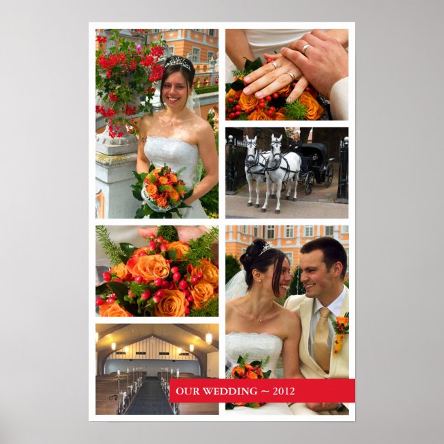 Red band 6 multi photo collage memories keepsake poster (Front)