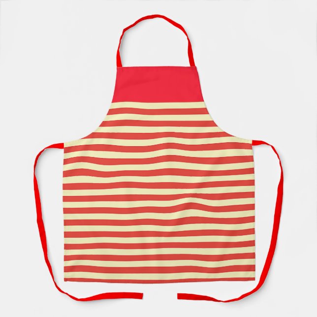 Red Band Horizontal Stripe Kitchen Chef  Apron (Front)