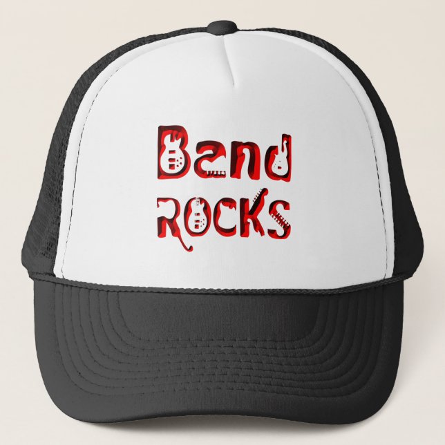 Red Band Rocks in Red Trucker Hat (Front)