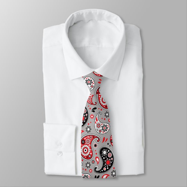 Red Bandana Paisley Country Western Rodeo Ranch Tie (Tied)