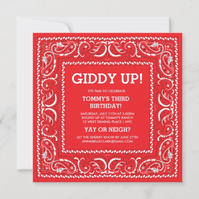 Red Bandanna | Birthday Invite (Front)