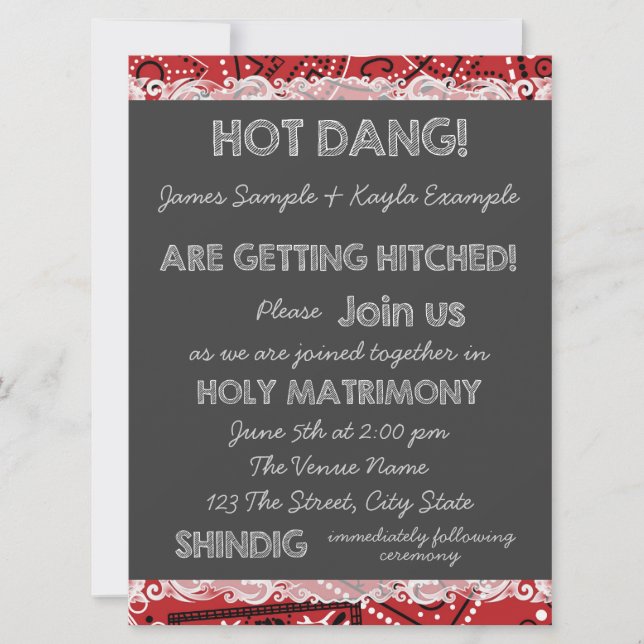 Red Bandanna Chalkboard Country Wedding Invitation (Front)