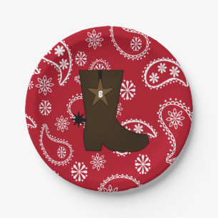 Red Bandanna Cowboy Boot Paper Plates