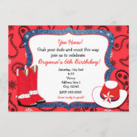 Red Bandanna & Denim Western Cowgirl Invitation