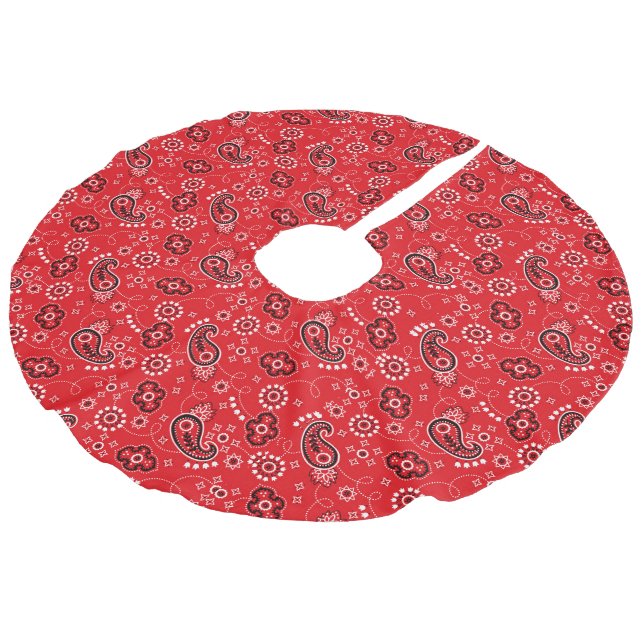 Red Bandanna Heart Modern Cowboy Love Fun Faux Linen Tree Skirt (Angled)