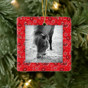 Red Bandanna Horse Photo Name Year Annual Holiday Ceramic Ornament