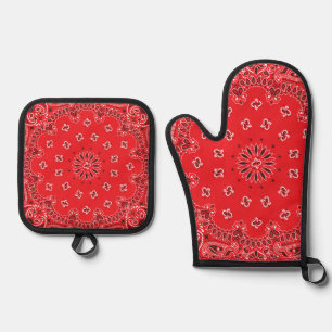 Red Bandanna  Oven Mitt & Pot Holder Set