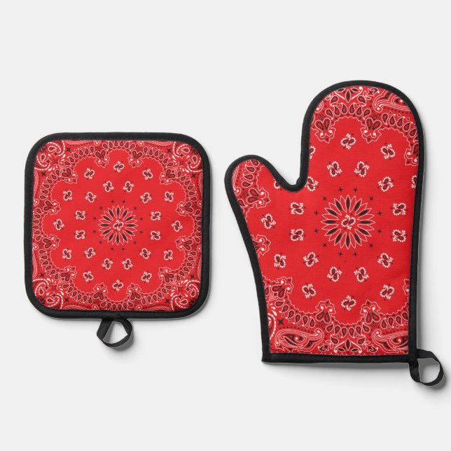 Red Bandanna  Oven Mitt & Pot Holder Set (Front)