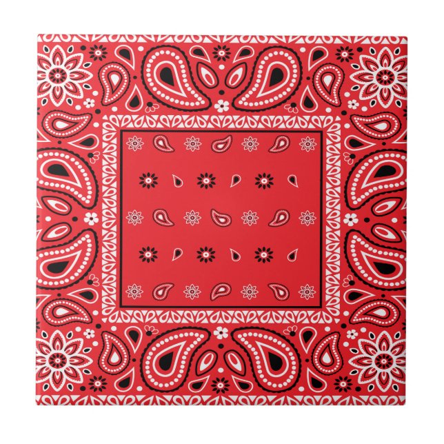Red bandanna paisley bandanas country rap hip hop  ceramic tile (Front)