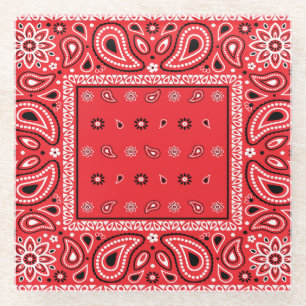 Red bandanna paisley bandanas country rap hip hop glass coaster