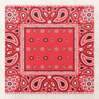 Red bandanna paisley bandanas country rap hip hop glass coaster