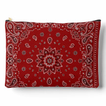 Red Bandanna Paisley Large Zipper Accessory Pouch