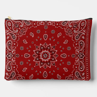 Red Bandanna Paisley Large Zipper Accessory Pouch