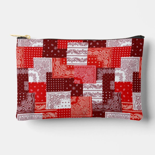 Red Bandanna Patchwork Paisley Sewing Pattern Accessory Pouch (Front)