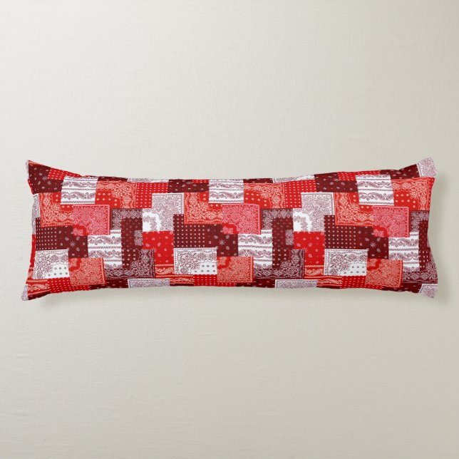 Red Bandanna Patchwork Paisley Sewing Pattern Body Cushion (Front)