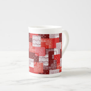 Red Bandanna Patchwork Paisley Sewing Pattern Bone China Mug