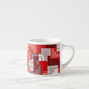 Red Bandanna Patchwork Paisley Sewing Pattern Espresso Cup