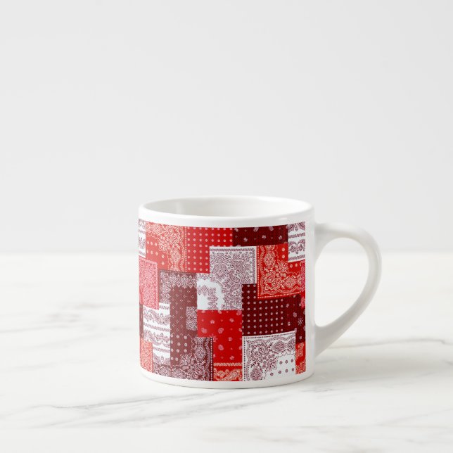 Red Bandanna Patchwork Paisley Sewing Pattern Espresso Cup (Right)