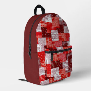 Red Bandanna Patchwork Paisley Sewing Pattern Printed Backpack