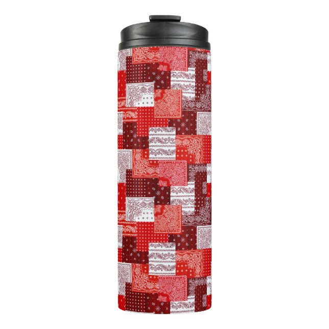 Red Bandanna Patchwork Paisley Sewing Pattern Thermal Tumbler (Front)