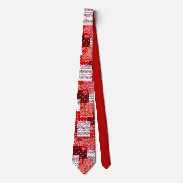 Red Bandanna Patchwork Paisley Sewing Pattern Tie (Front)
