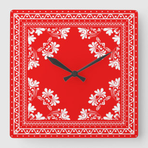 Red Bandanna Pattern Square Wall Clock