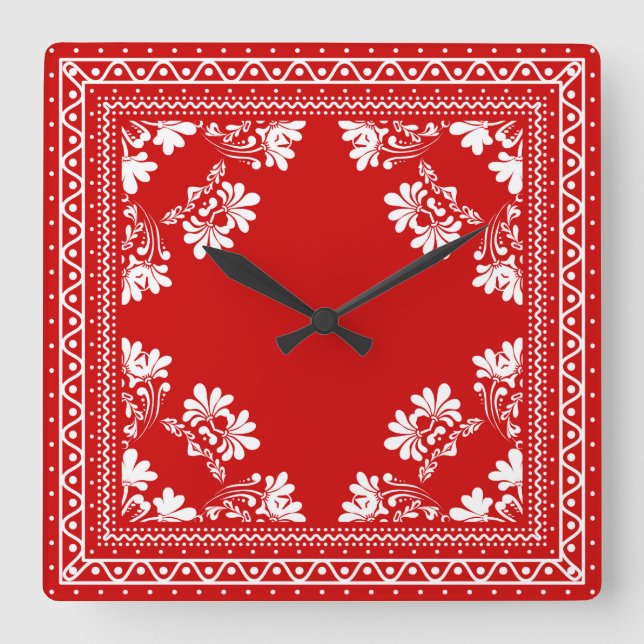 Red Bandanna Pattern  Square Wall Clock (Front)