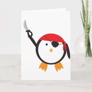 Red Bandanna Pirate Penguin Holiday Card