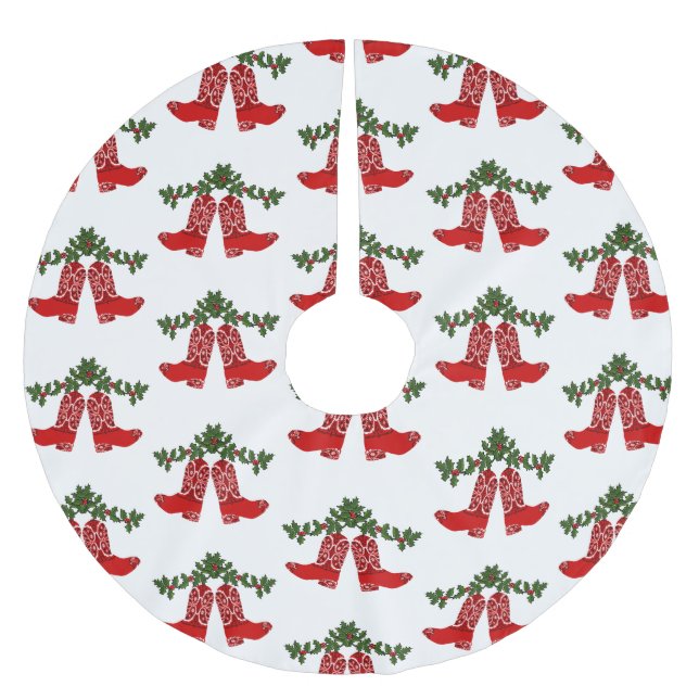 Red Bandanna Print Cowboy Boots With Garland Brushed Polyester Tree Skirt (Front)