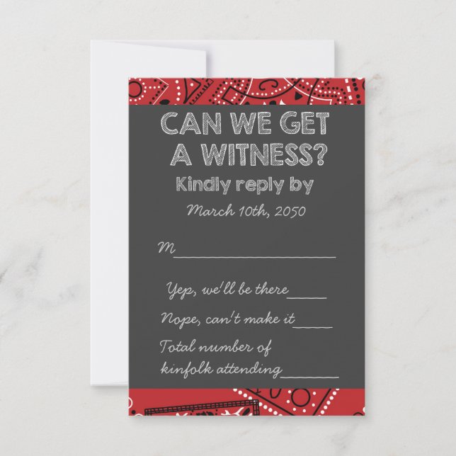 Red Bandanna Rustic Chalkboard Country Wedding RSV RSVP Card (Front)
