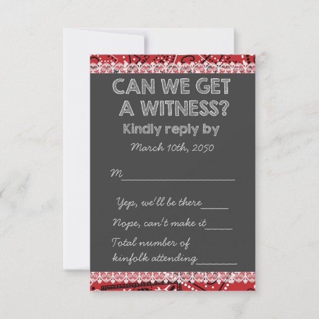 Red Bandanna Rustic Chalkboard Country Wedding RSV RSVP Card (Front)