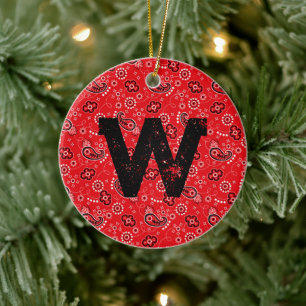 Red Bandanna Rustic Modern Cowboy Ranch Colourful Ceramic Ornament