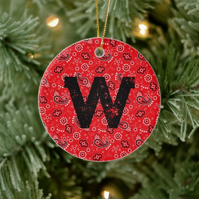 Red Bandanna Rustic Modern Cowboy Ranch Colourful Ceramic Ornament (Tree)