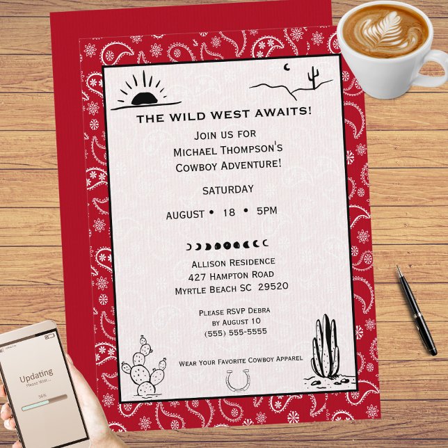 Red Bandanna Western Cowboy Birthday Invitation (Creator Uploaded)