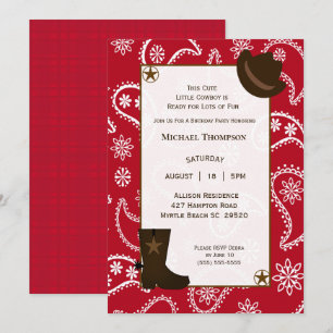 Red Bandanna Western Cowboy Birthday Invitation