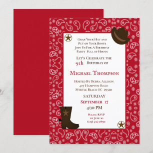 Red Bandanna Western Cowboy Birthday Invitation
