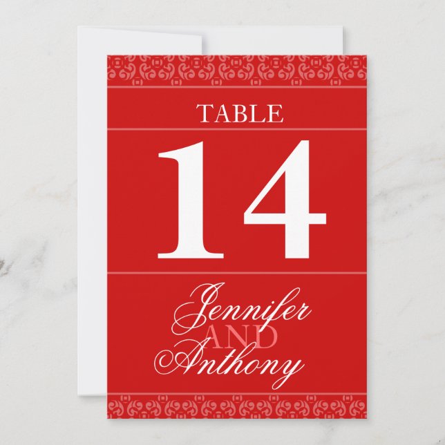 Red banded wedding table numbers (Front)