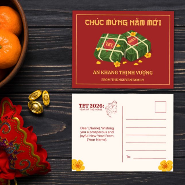 Red Banh Chung Tet 2026 Year of the Horse Vietnam Holiday Postcard (Creator Uploaded)