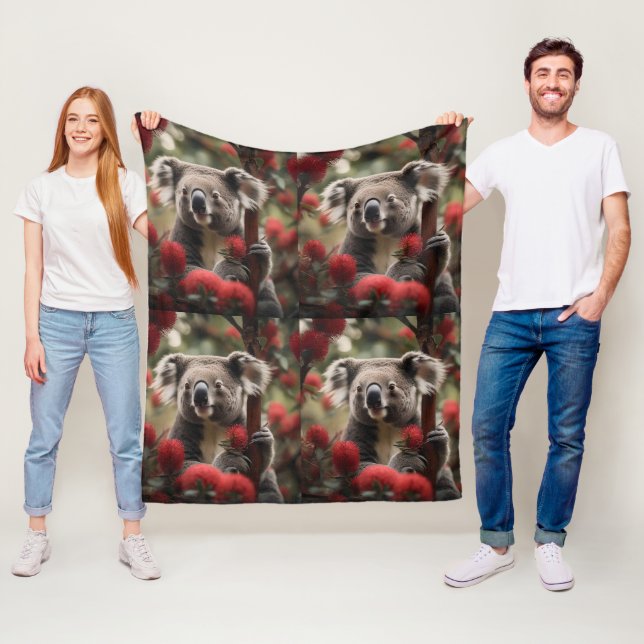 Red Banksia Tree With Koala Bear, Fleece Blanket (In Situ)